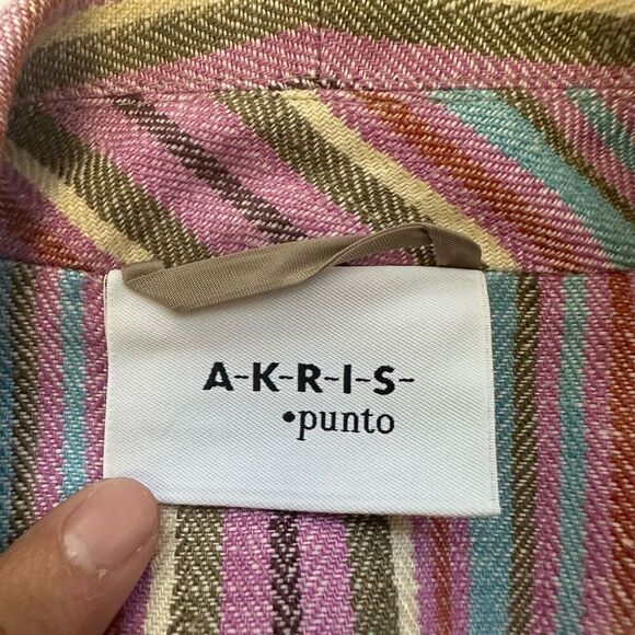 Akris Punto Striped Blue Pink Notched Collar Blazer Jacket 100% Linen sz 12USA - Picture 6 of 11